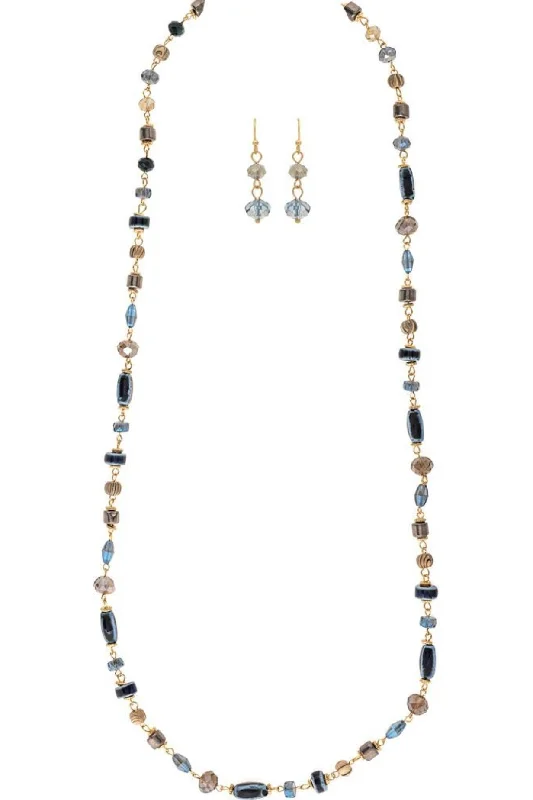 Rain Jewelry Gold Blue Grey Glass Ceramic Necklace Set