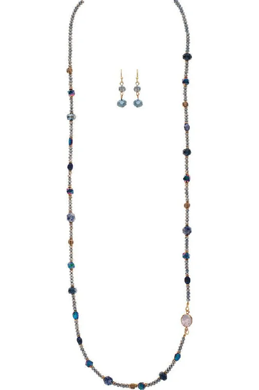 Rain Jewelry Gold Blue Mixed Bead Freshwater Pearl Long Necklace Set