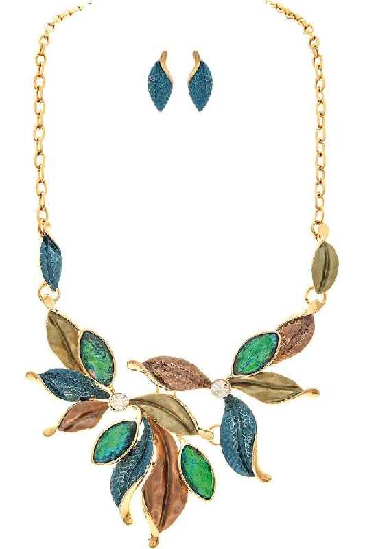 Rain Jewelry Gold Brown Painted Leaves Necklace Set