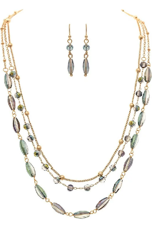 Rain Jewelry Gold Chain Glass Peacock Bead Necklace Set