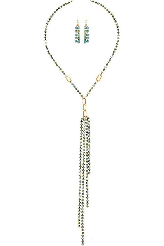 Rain Jewelry Gold Green Glass Sparkle Bead Y Shape Necklace Set