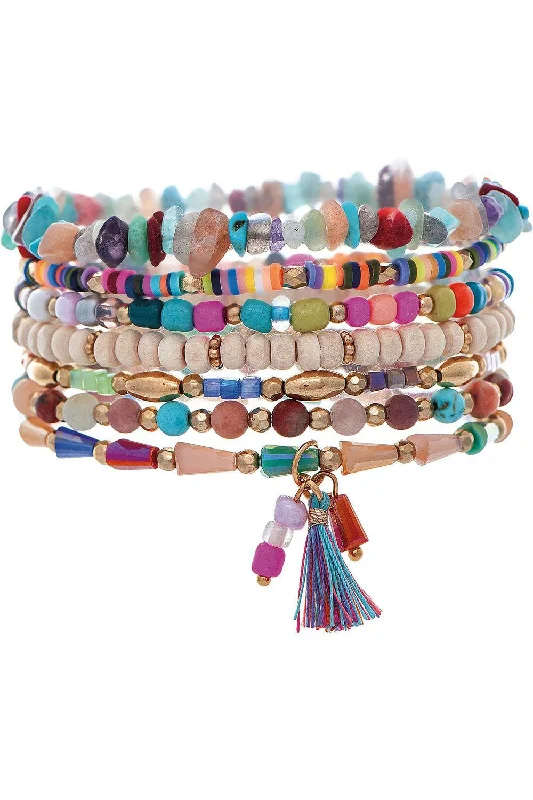 Rain Jewelry Gold Multicolor Bead Stone Mix Bracelet Set