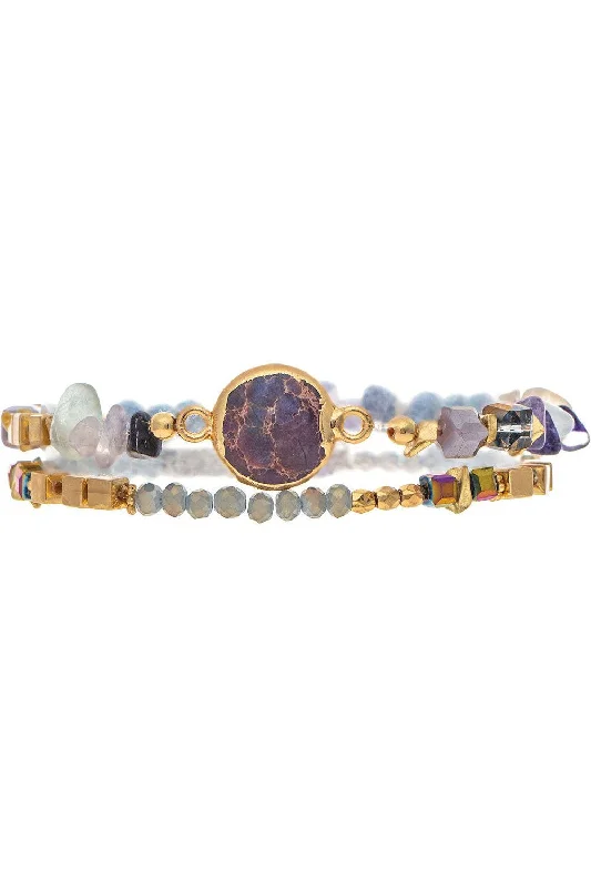 Rain Jewelry Gold Purple Glass Square Bead Bracelet Set