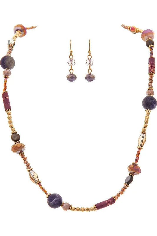 Rain Jewelry Gold Purple Glass Stone Bead Necklace Set