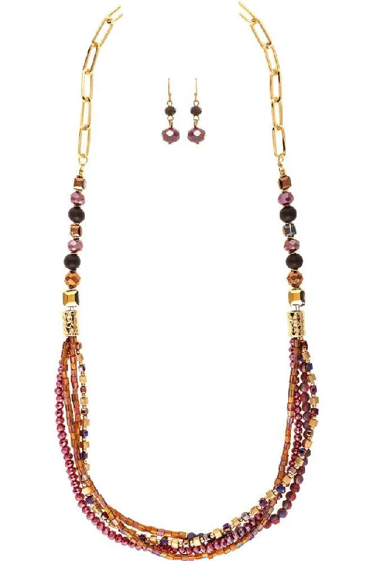 Rain Jewelry Gold Red Layered Bead Necklace Set