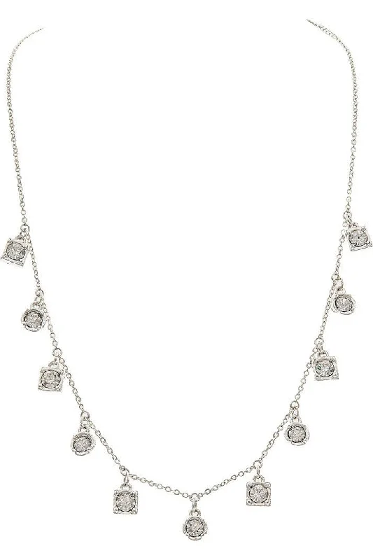 Rain Jewelry Silver Clear Crystal Mixed Shape Drops Dainty Chain Necklace Set