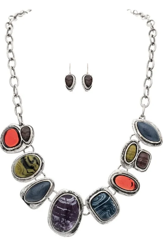 Rain Jewelry Silver Gemlike Multicolor Stones Necklace Set