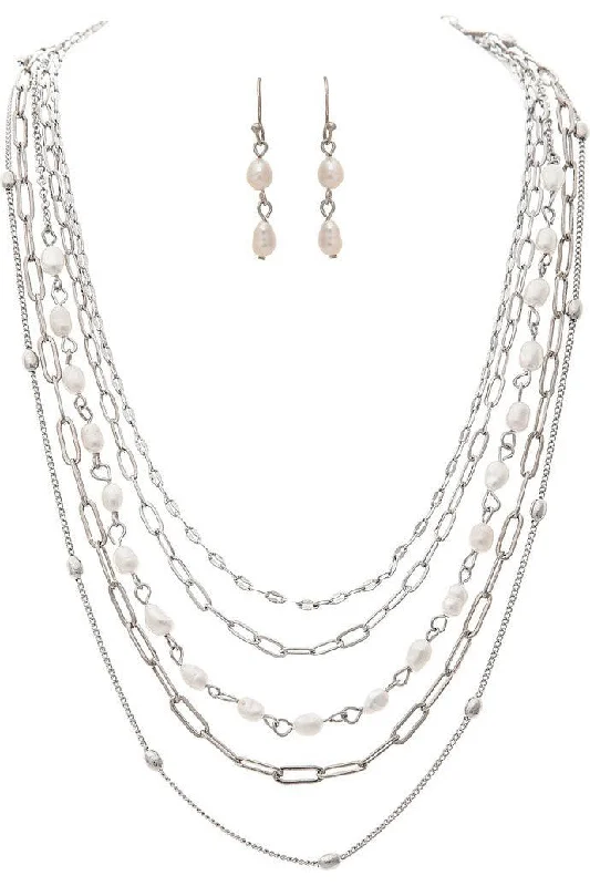 Rain Jewelry Silver Multiple Strand Chain Pearl Necklace Set