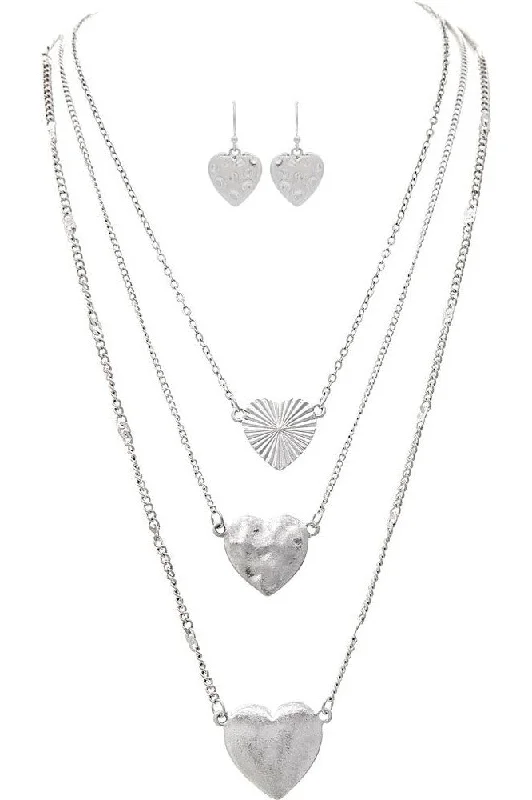 Rain Jewelry Silver Triple Heart Three Piece Necklace Set