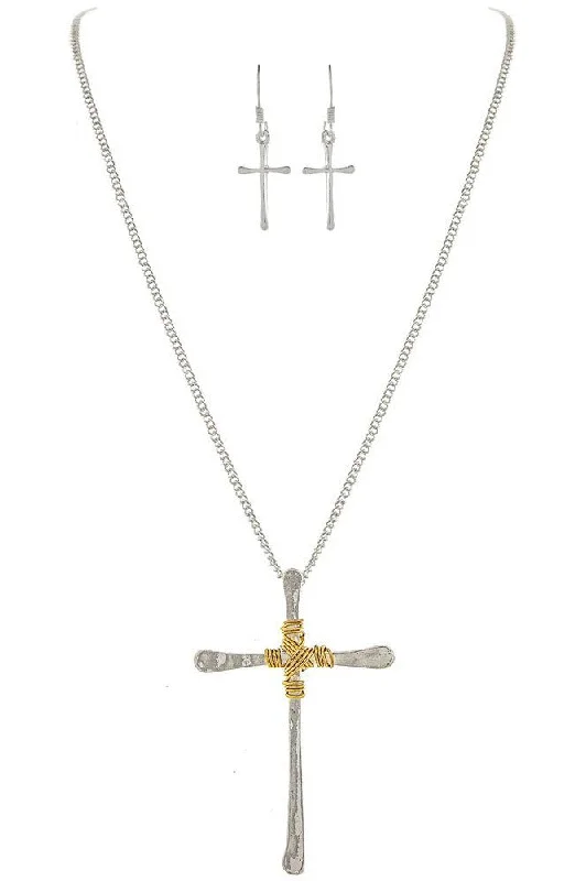 Rain Jewelry Silver Wrapped Cross Necklace Set