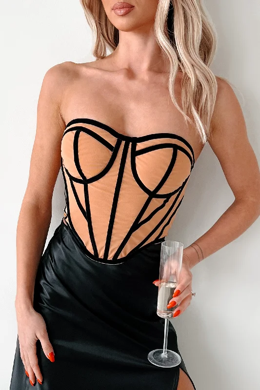 Skipping The Line Velvet Mesh Corset Top (Nude)