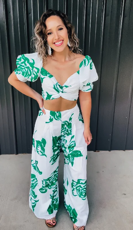 White & Green Floral Set