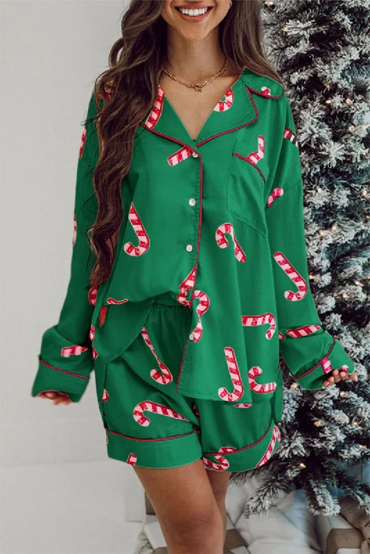 Christmas Candy Cane Shorts Set Pajamas