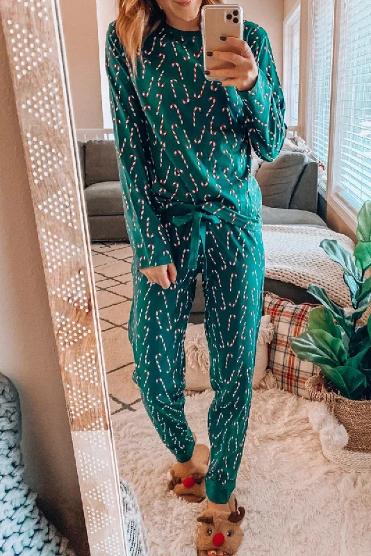 Christmas Candy Cane Green Pants Lounge Set