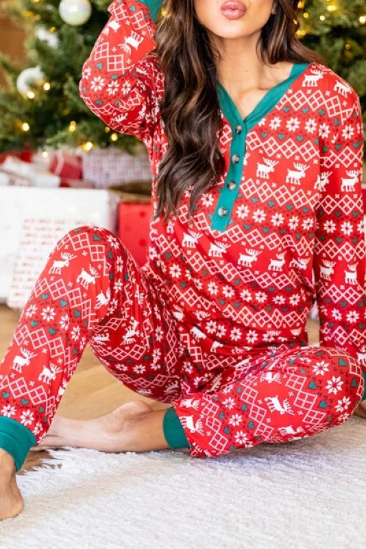 Red Christmas Henley Pajama Set