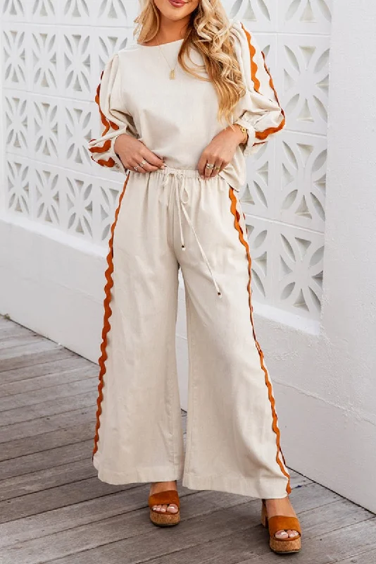 Pumpkin Spice Zig Zag Cream Wide Leg Pants Set